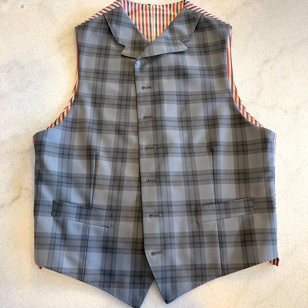 Those Browne Medium Gray Wool Plaid Vest